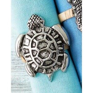 DII Design Imports Beach Sea Turtle Napkin Holder Rings Cast Brass Metal 5-Piece